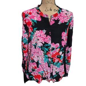 The Letter Floral 100% Silk Open Sleeve Shirt Size Medium
